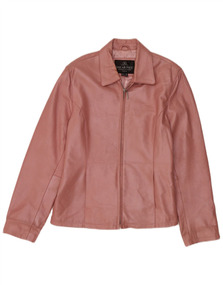 Jaqueta de couro feminina vintage UK 18 XL couro rosa