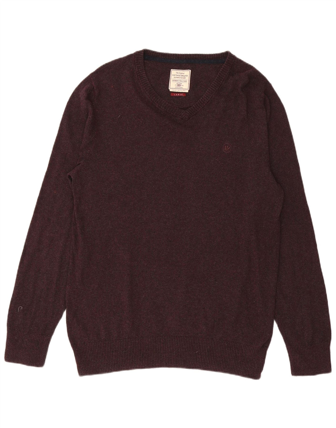 Suéter masculino com decote em V Fat Face grande algodão roxo