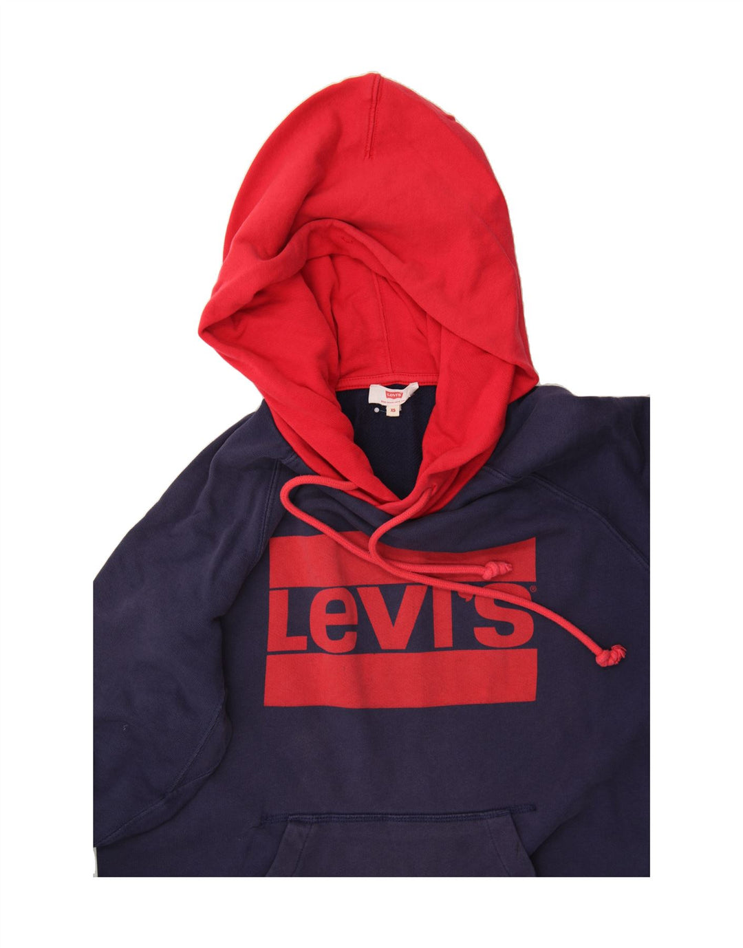 LEVI'S Womens Oversized Hoodie Jumper UK 6 XS Navy Blue Colourblock Vintage Levi's and Second-Hand Levi's from Messina Hembry 