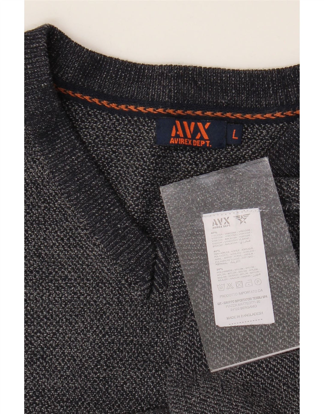 Suéter masculino Avirex com decote em V grande viscose cinza