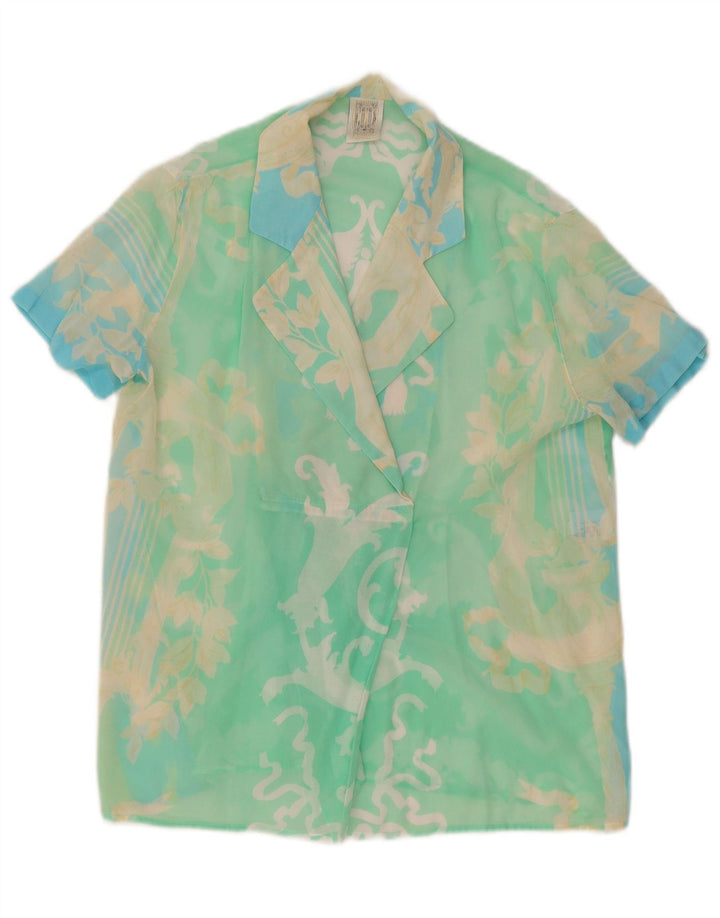 Blusa feminina Ferre com padrão abstrato Reino Unido 14 grande algodão verde