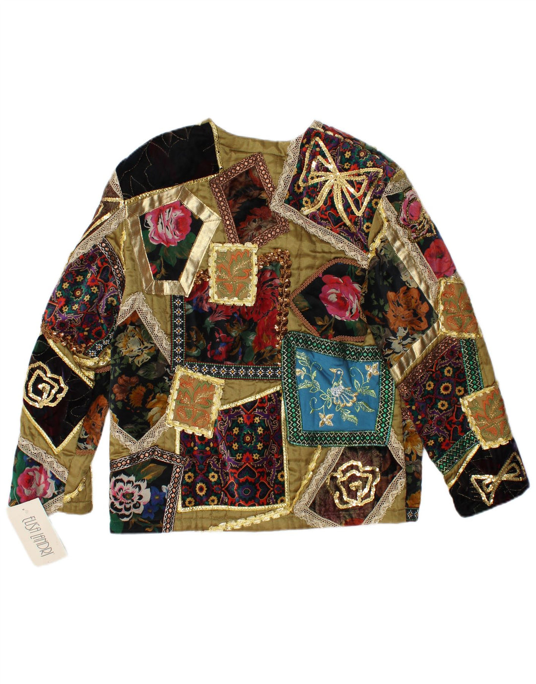 Jaqueta blazer feminina ELISA LANDRI Reino Unido 16 grande cáqui patchwork viscose