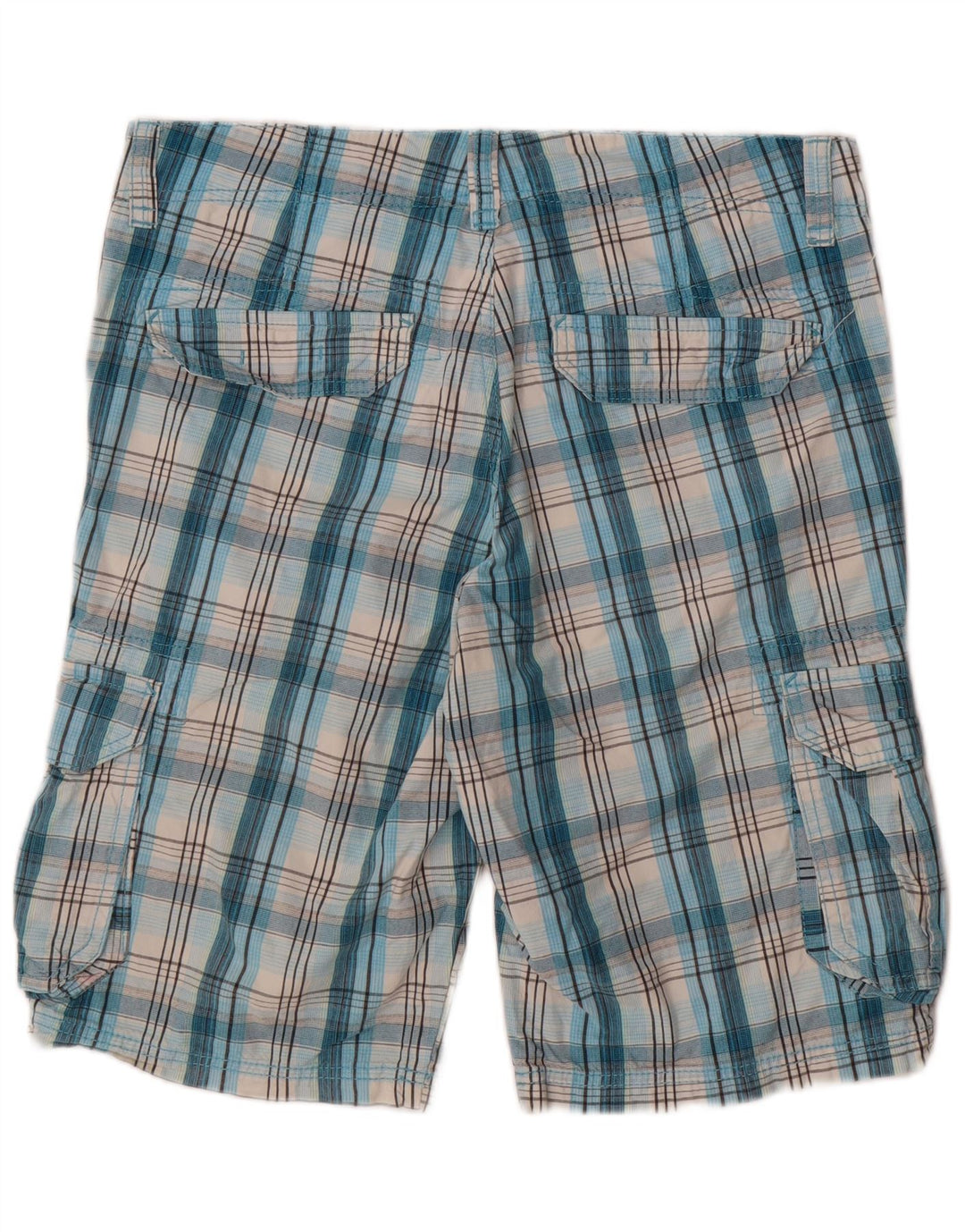 Shorts cargo masculino EDC W34 grande xadrez azul