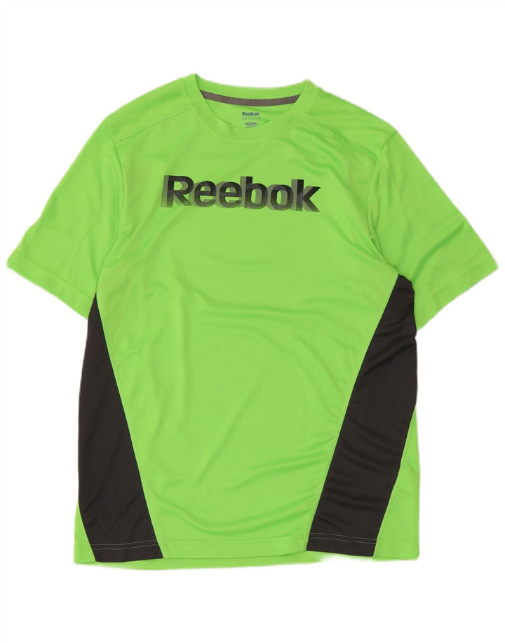 Camiseta gráfica masculina Reebok Top médio verde colorblock poliéster