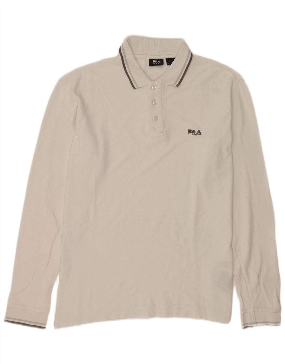 Camisa polo masculina Fila de manga comprida grande algodão branco