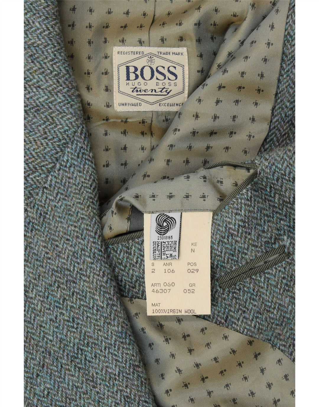 Jaqueta blazer masculina de 2 botões HUGO BOSS IT 52 XL azul espinha de peixe nova lã