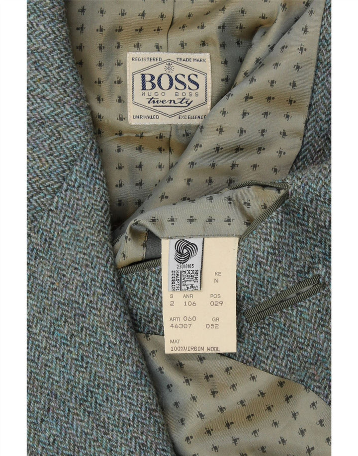 Jaqueta blazer masculina de 2 botões HUGO BOSS IT 52 XL azul espinha de peixe nova lã