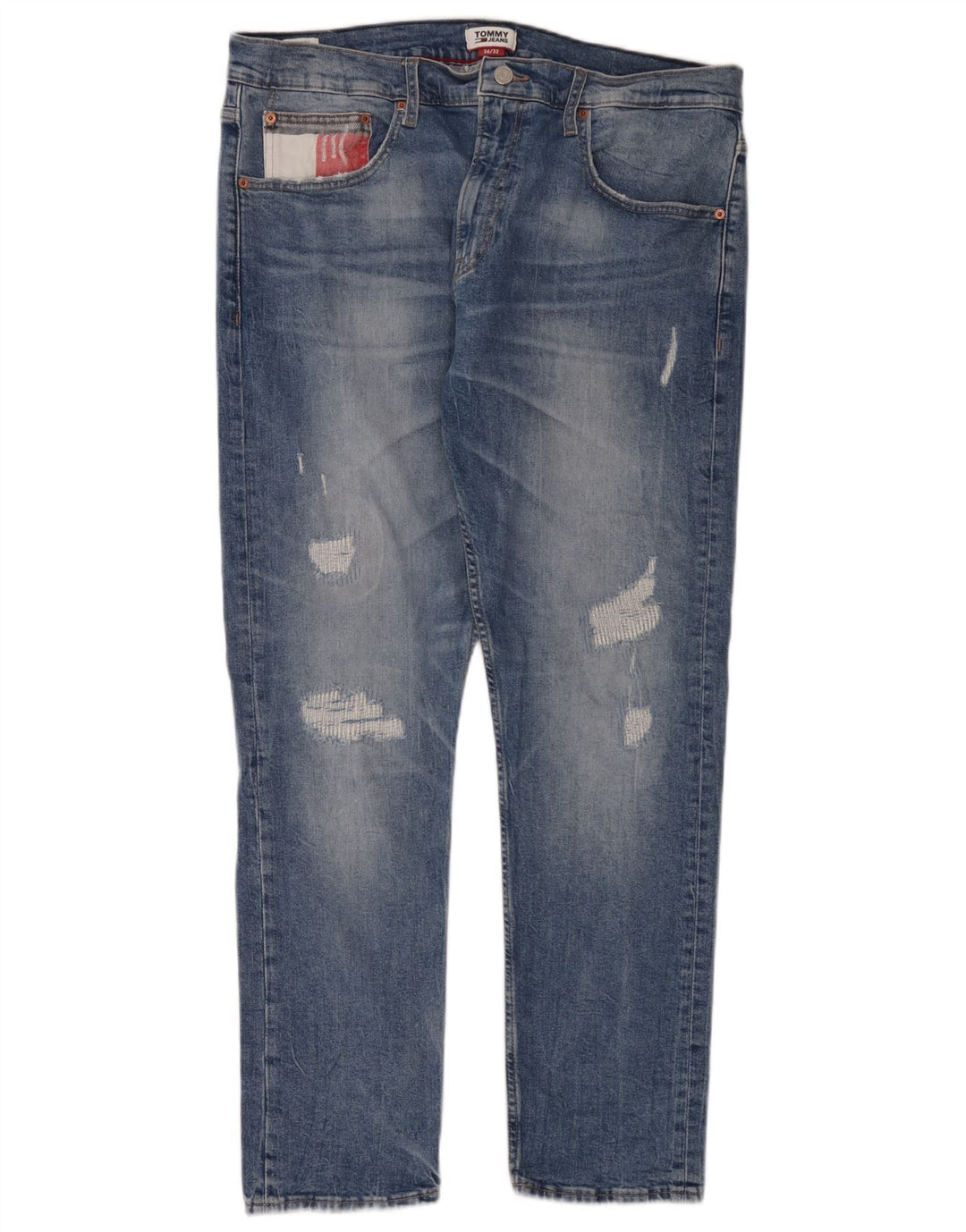Tommy Hilfiger Masculino Distressed Slim Jeans W36 L32 Azul Algodão
