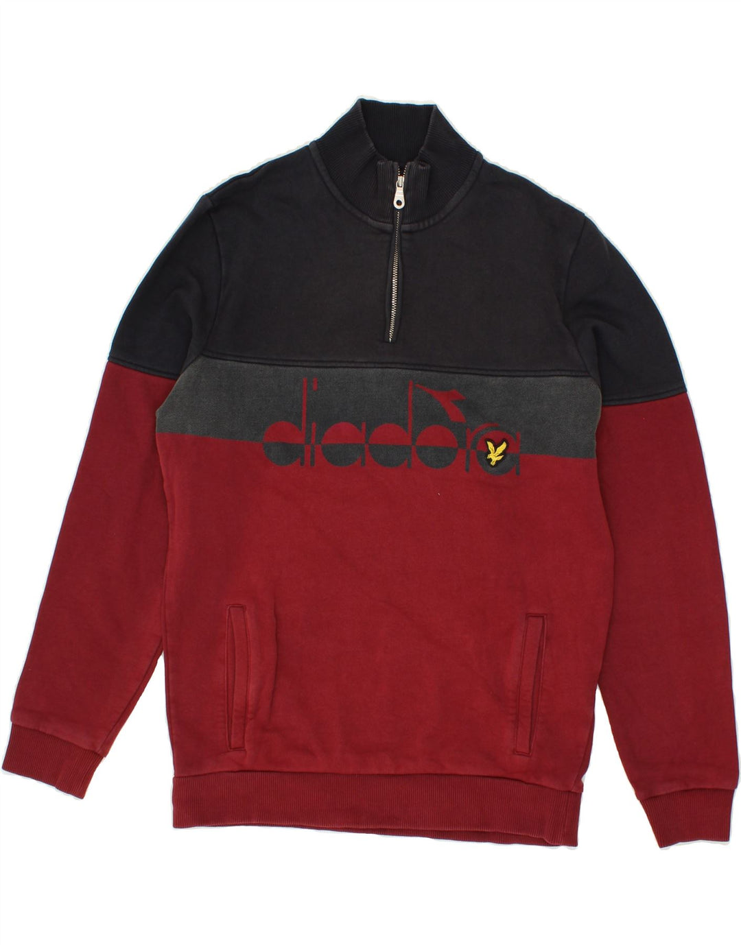 Moletom masculino DIADORA com zíper e gola redonda, pequeno bloco colorido vermelho