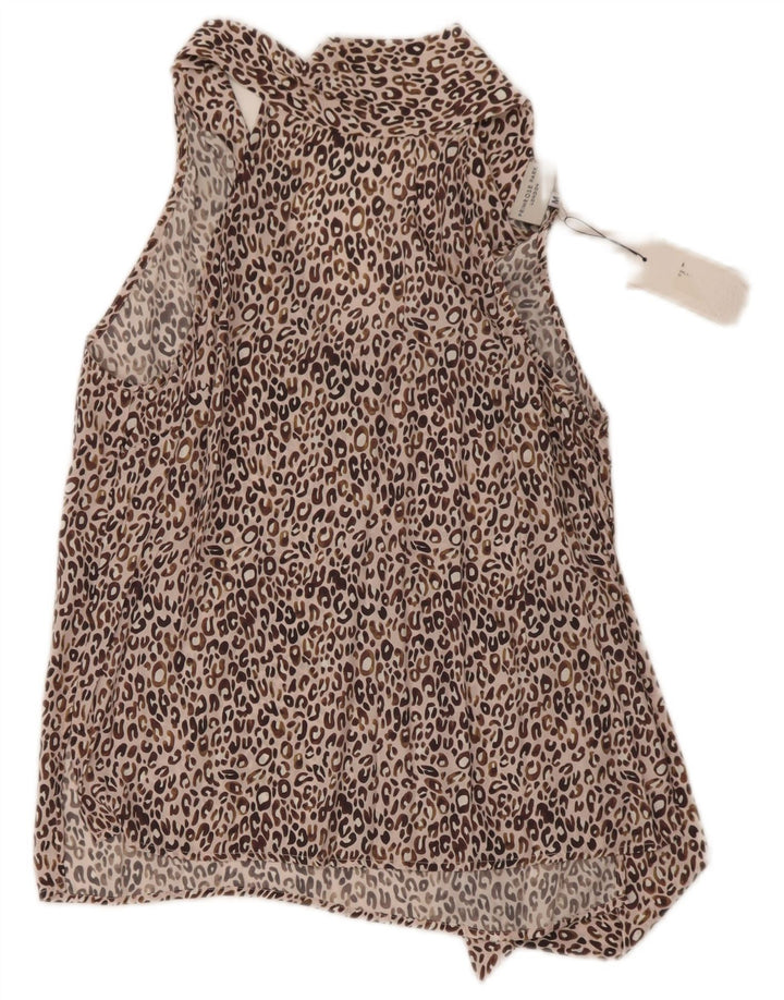 Top feminino Primrose com amarração frontal e frente única Reino Unido 12 seda com estampa animal marrom médio