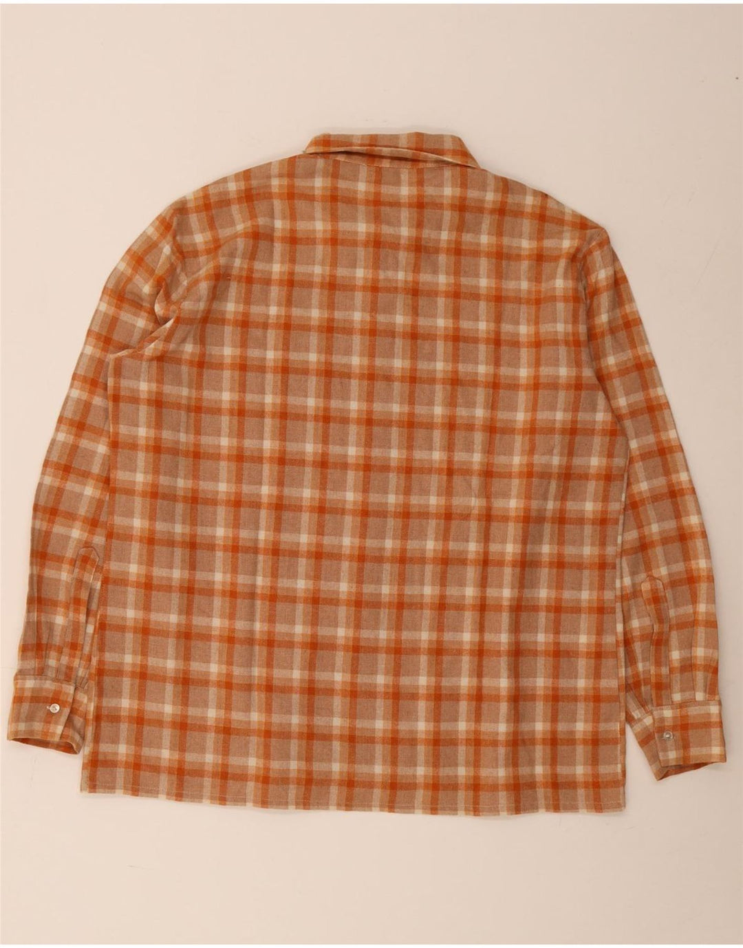 Camisa masculina vintage de flanela grande poliéster xadrez laranja