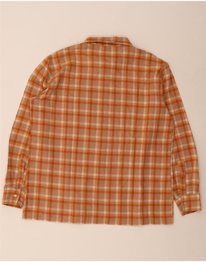 Camisa masculina vintage de flanela grande poliéster xadrez laranja