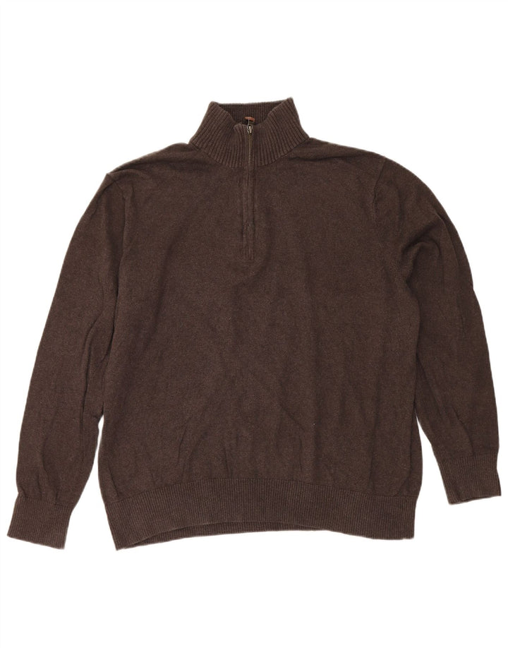 Suéter masculino Eddie Bauer com zíper e gola XL de algodão marrom