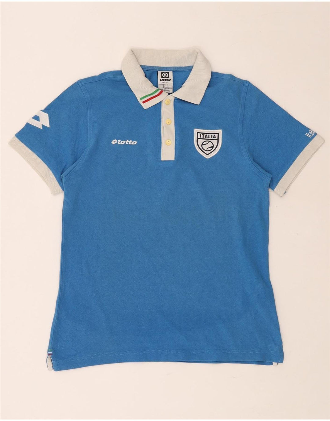 LOTTO Camisa polo feminina Italia gráfica de rugby Reino Unido 14 grande algodão azul