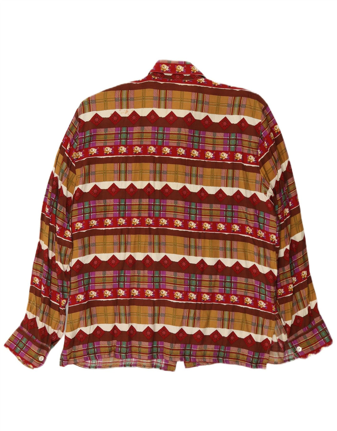 Camisa feminina vintage IT 46 grande geométrica multicolorida