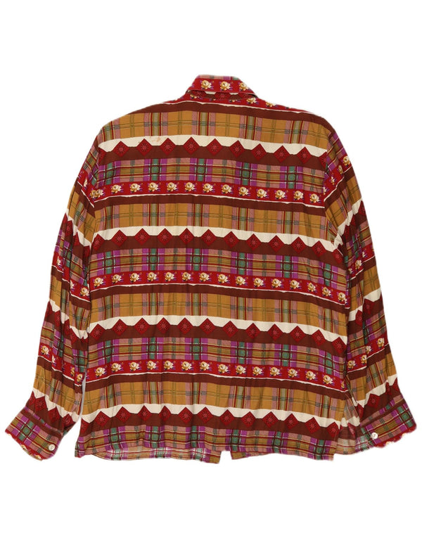 Camisa feminina vintage IT 46 grande geométrica multicolorida
