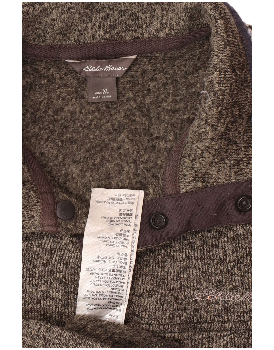 EDDIE BAUER Suéter masculino com gola redonda e poliéster manchado cinza XL