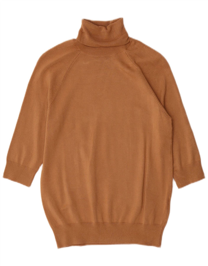 Suéter feminino ZARA Longline com gola redonda Reino Unido 12 viscose marrom médio