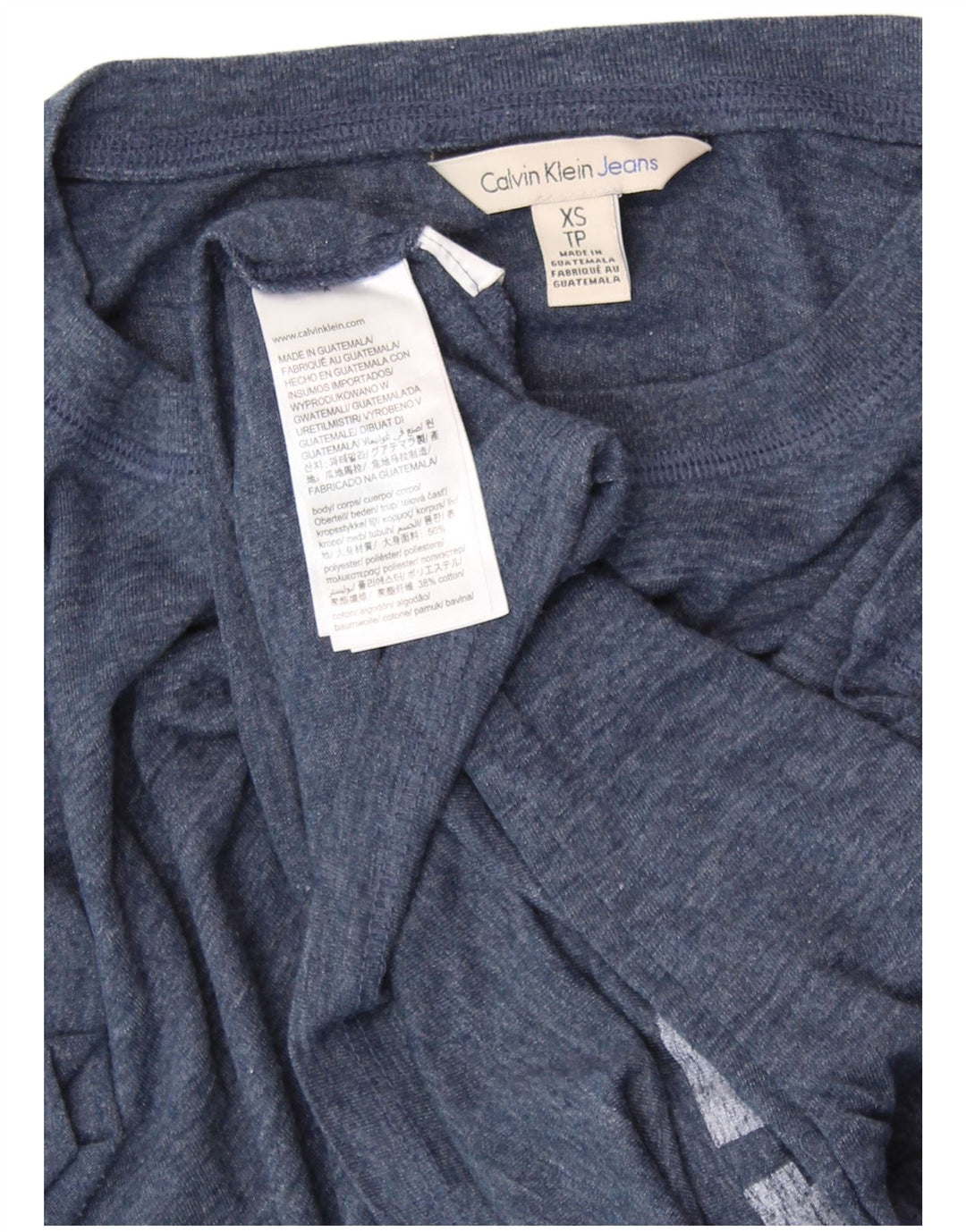 Camiseta feminina CALVIN KLEIN JEANS com estampa gráfica UK 6 XS azul marinho manchado