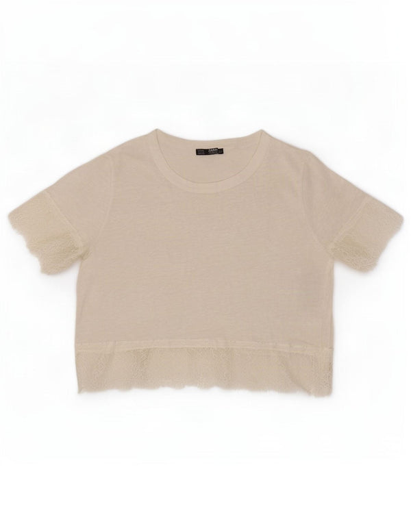 Blusa feminina Zara Top UK 12 linho branco médio