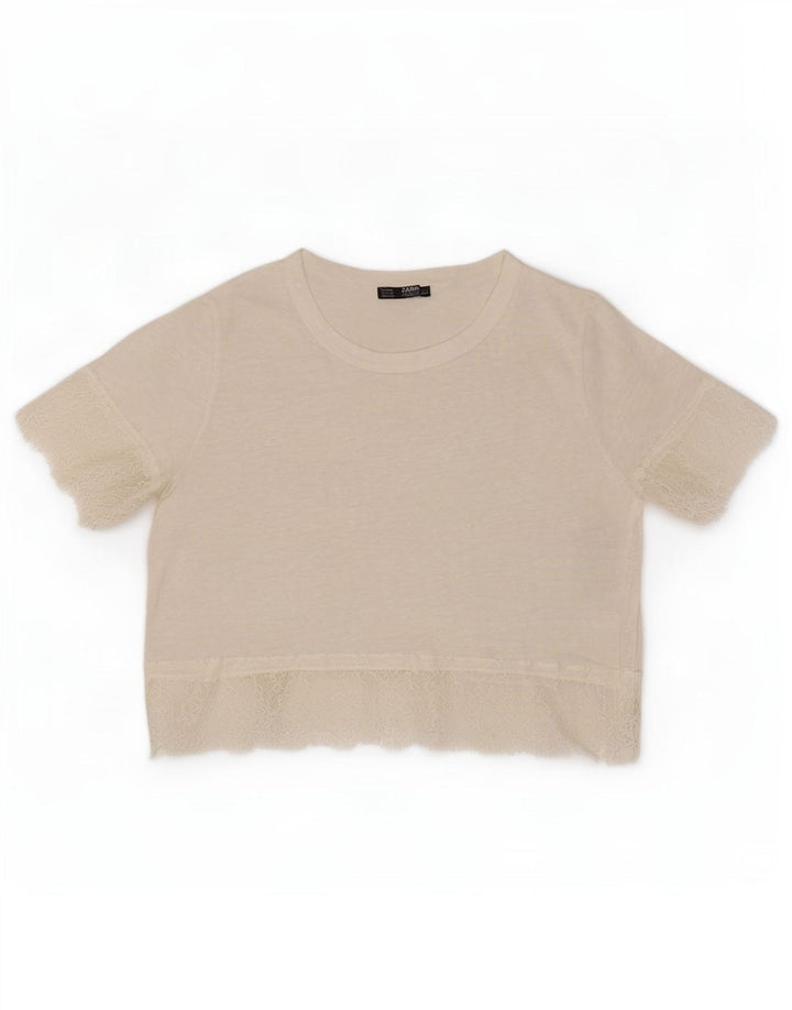 Blusa feminina Zara Top UK 12 linho branco médio