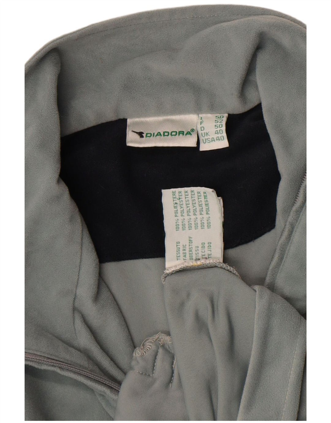 Diadora Mens Velour Tracksuit Top Jacket UK 40 Grande Poliéster Cinza