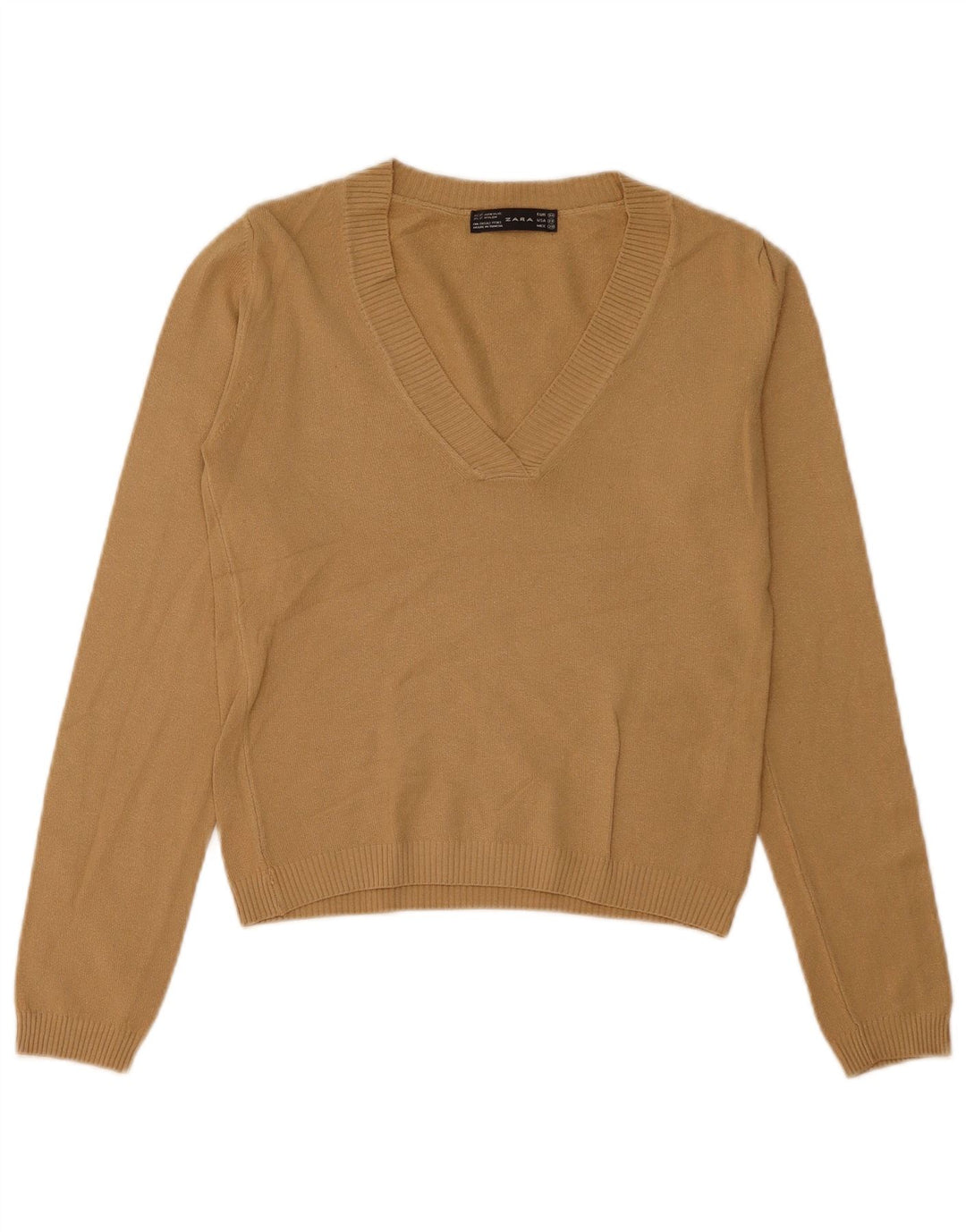 Suéter feminino Zara com decote em V Reino Unido 12 acrílico bege médio