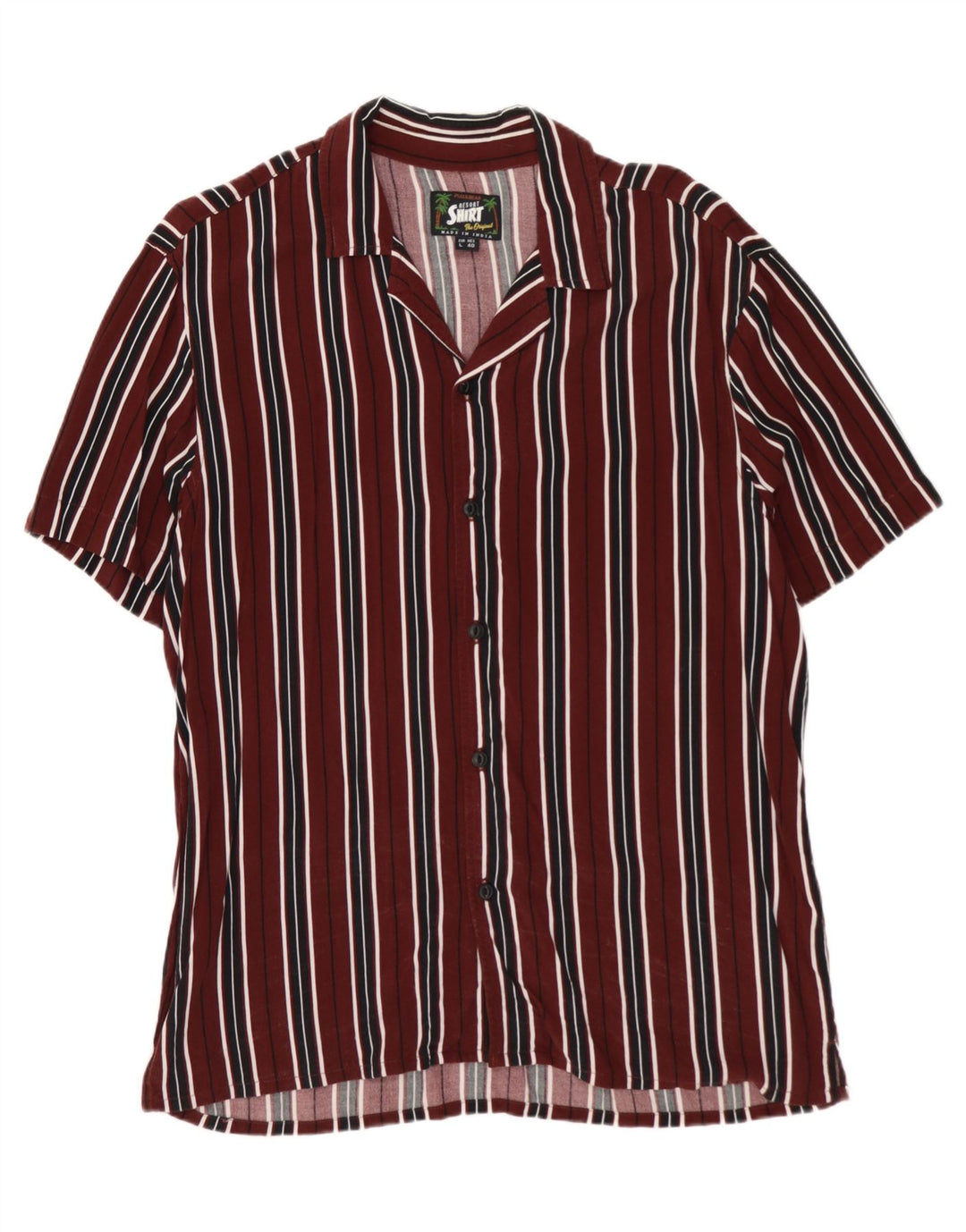 Camisa masculina de manga curta PULL & BEAR grande viscose listrada cor de vinho