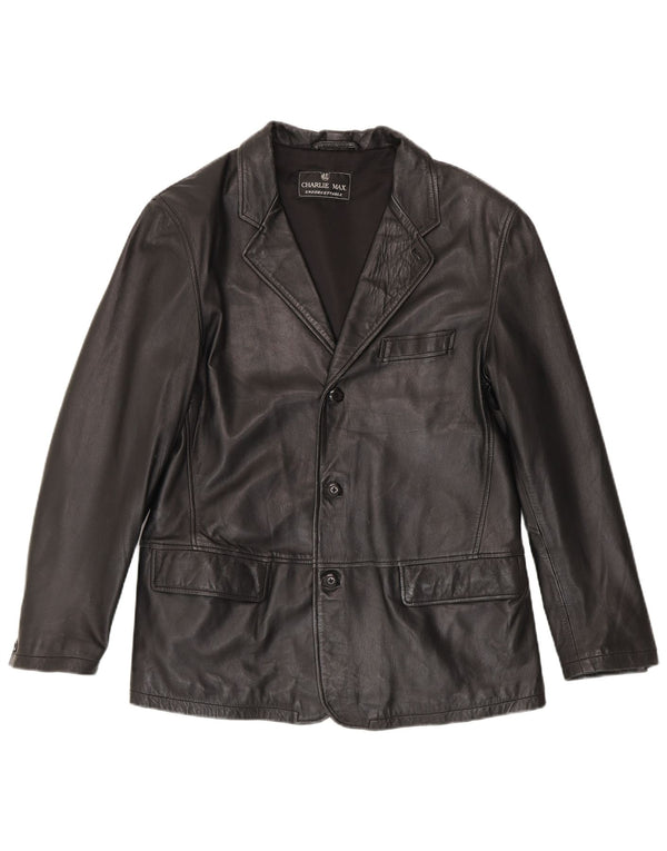 Jaqueta blazer masculina vintage de couro com 3 botões IT 50 grande preta