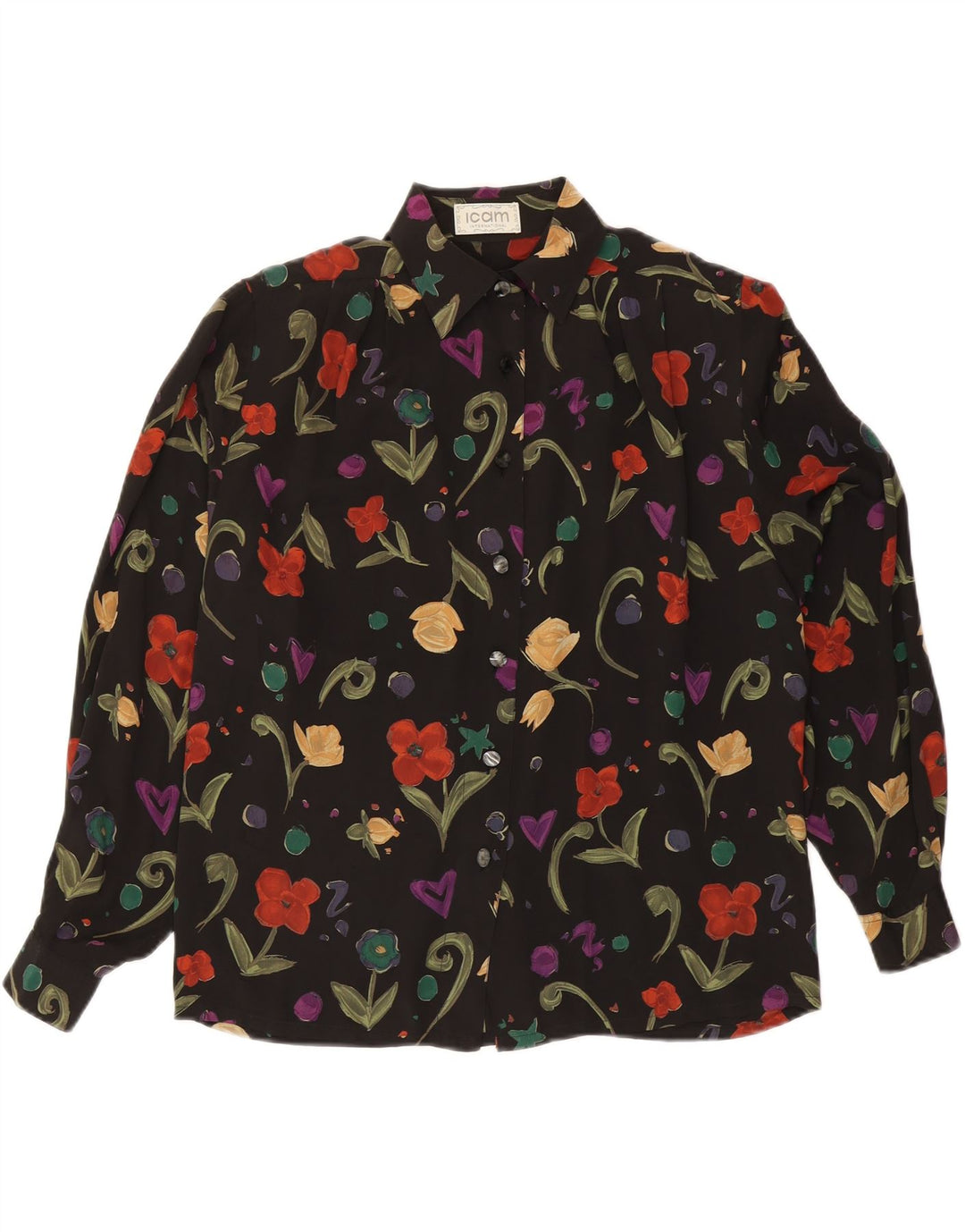 Blusa feminina ICAM IT 46 grande acetato floral preto