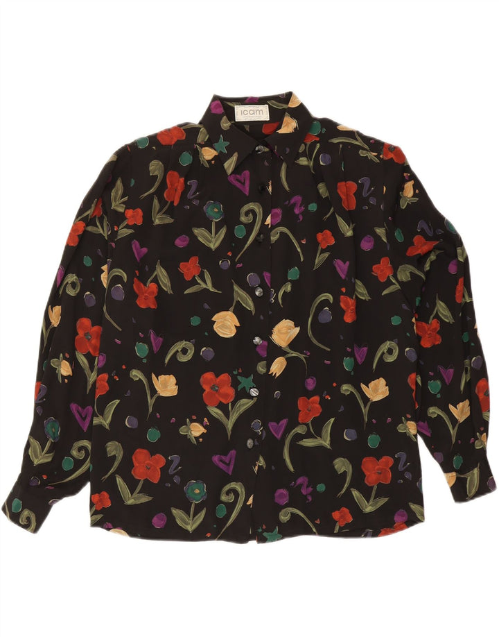 Blusa feminina ICAM IT 46 grande acetato floral preto