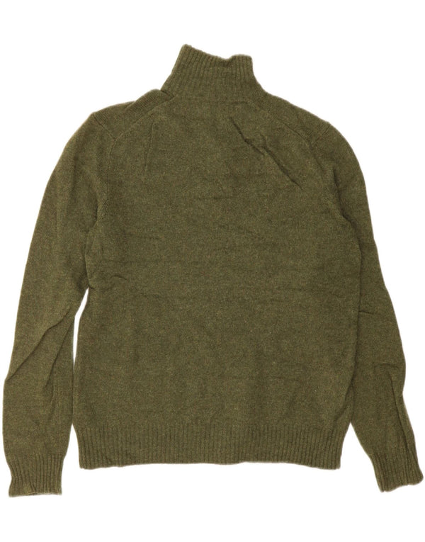 Suéter masculino J. Crew com zíper e gola em lã verde médio