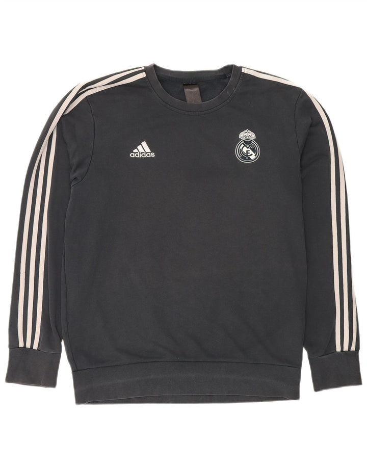 Adidas Mens Real Madrid Moletom Jumper Grande Algodão Cinza