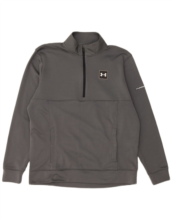 Suéter masculino Under Armour com zíper e pescoço em poliéster cinza grande