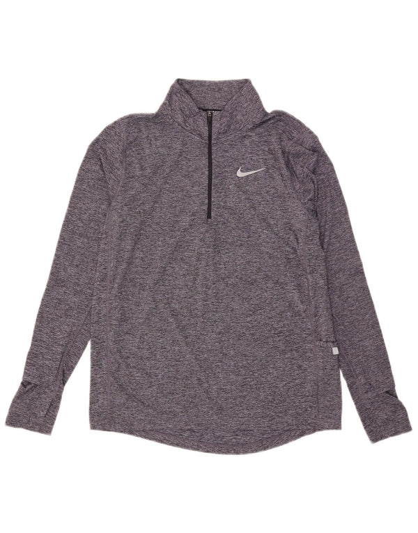 Nike Womens Dri Fit Pullover Treino Top UK 10 Pequeno Cinza Flecked