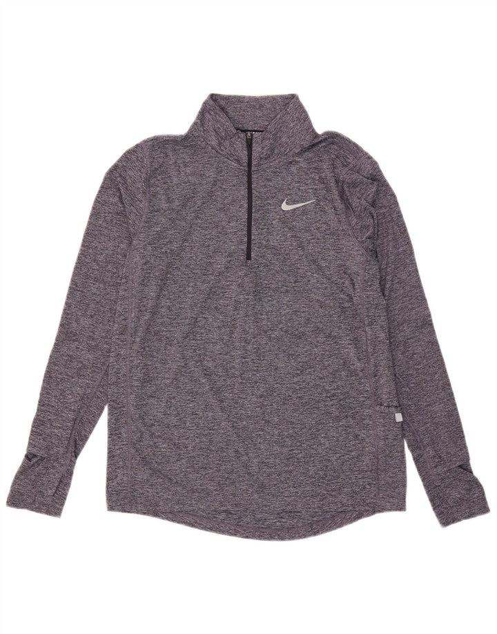 Nike Womens Dri Fit Pullover Treino Top UK 10 Pequeno Cinza Flecked