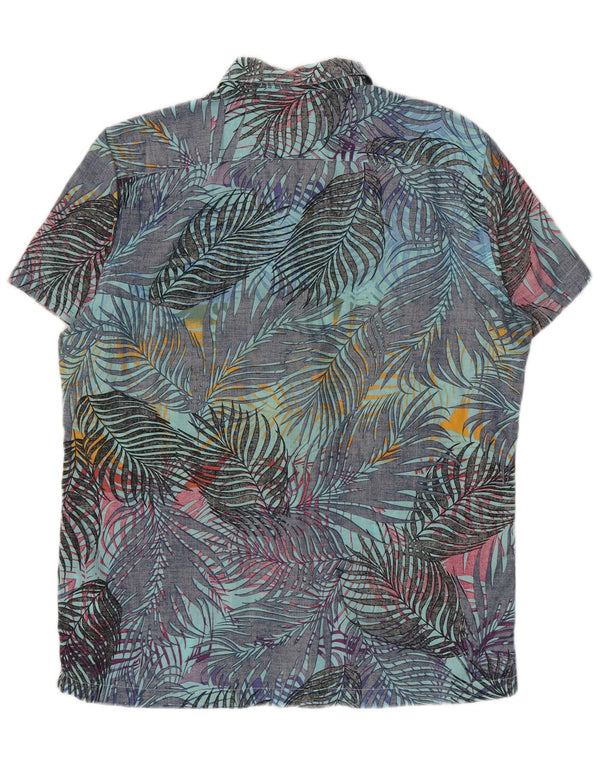 Camisa masculina de manga curta Pull & Bear grande azul floral algodão havaiano