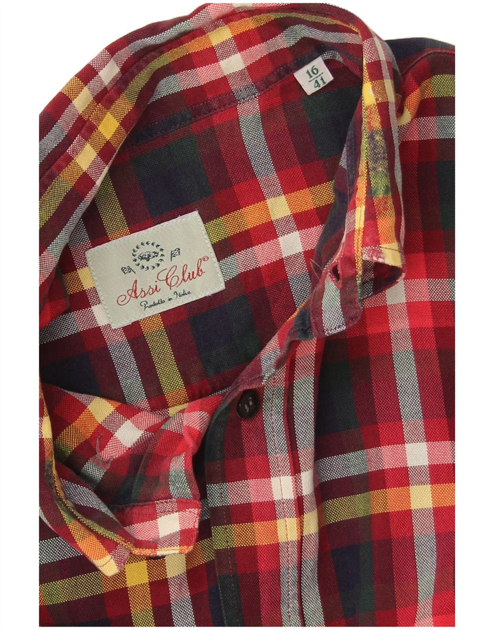 Camisa masculina vintage de flanela tamanho 16 41 grande xadrez vermelho