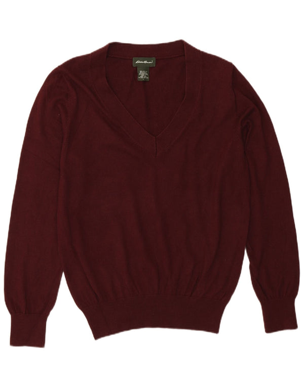 Suéter feminino Eddie Bauer com decote em V Reino Unido 16 grande algodão Borgonha