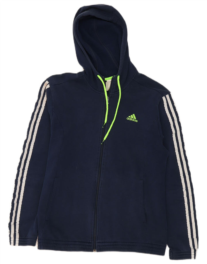Adidas masculino zip moletom com capuz médio algodão azul marinho