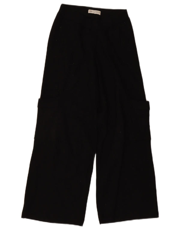 Calça cargo feminina Zara com perna larga em malha 13-14 anos W24 L24 preta viscose