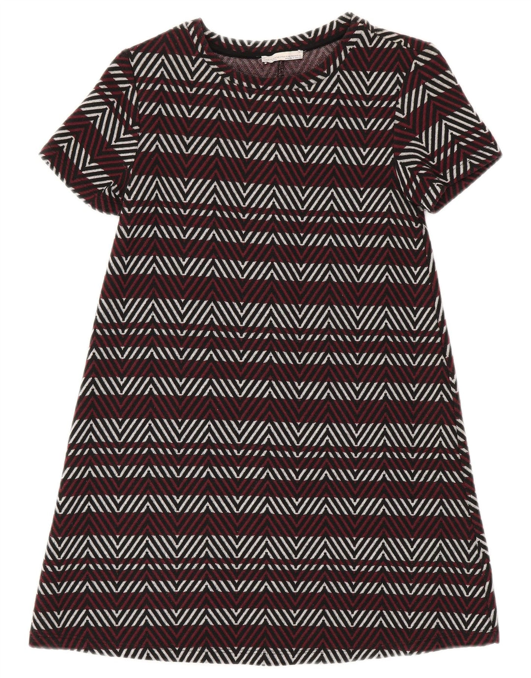 Zara Vestido feminino Trafaluc básico Reino Unido 8 Pequeno Borgonha Chevron Poliéster