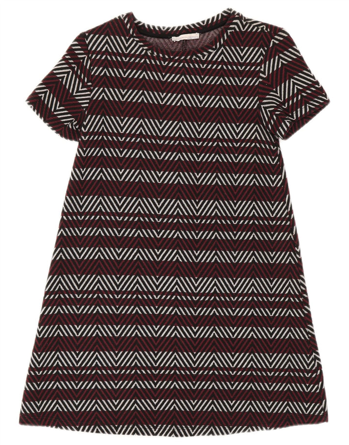 Zara Vestido feminino Trafaluc básico Reino Unido 8 Pequeno Borgonha Chevron Poliéster