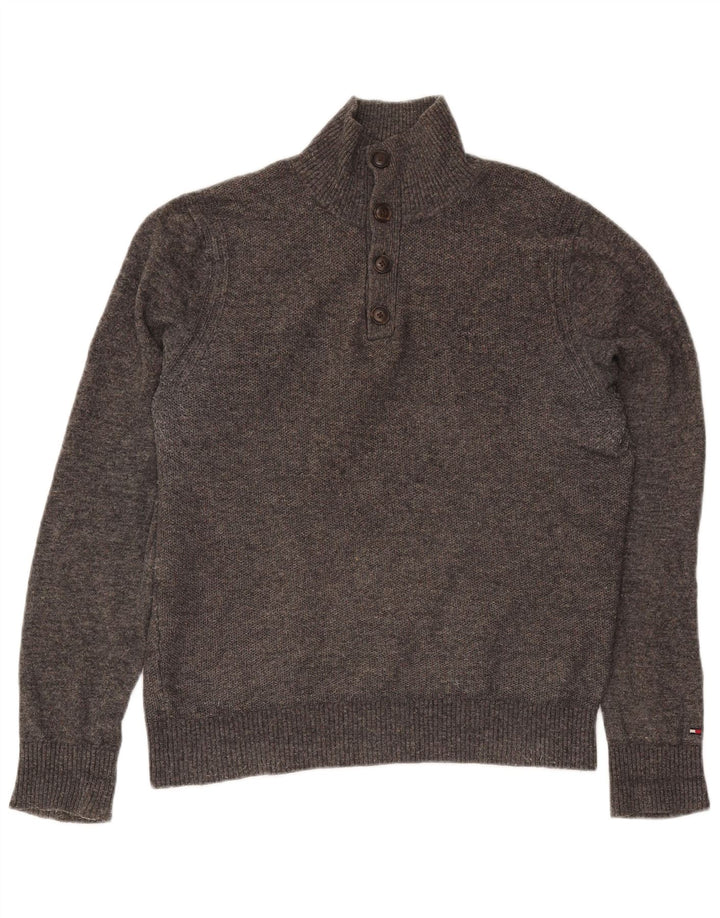 Suéter masculino Tommy Hilfiger com gola redonda e lã cinza médio