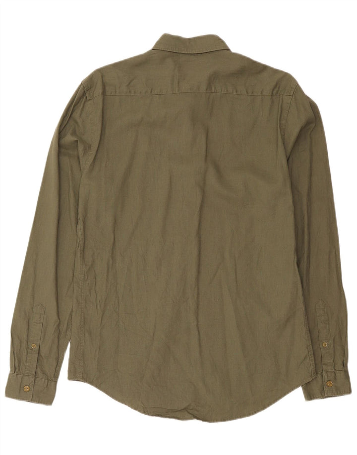 Zara Camisa masculina Slim Fit pulôver médio cáqui linho