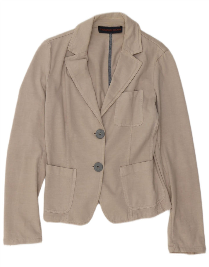 Jaqueta blazer feminina TRUSSARDI JEANS com 2 botões Reino Unido 12 médio bege