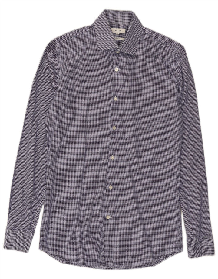 Camisa masculina Reiss Slim Fit XS azul houndstooth algodão
