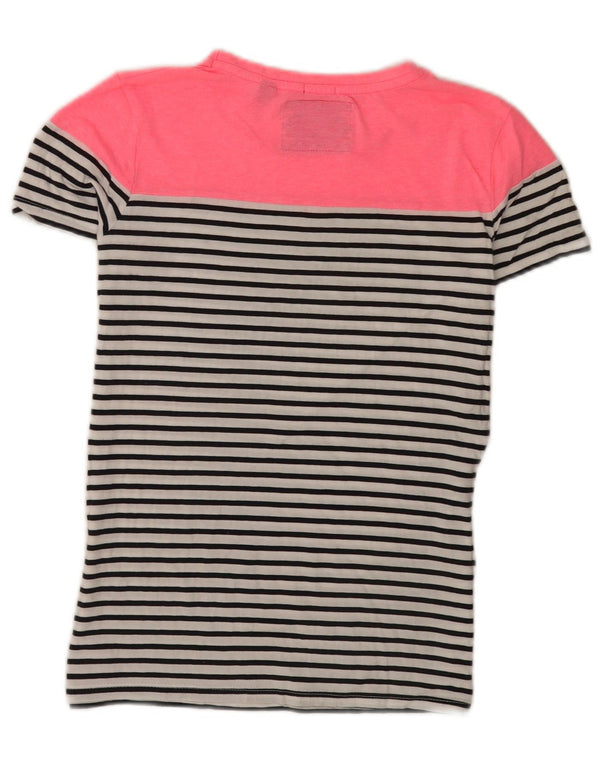 Camiseta feminina Superdry manga curta regular UK 10 pequena listrada branca