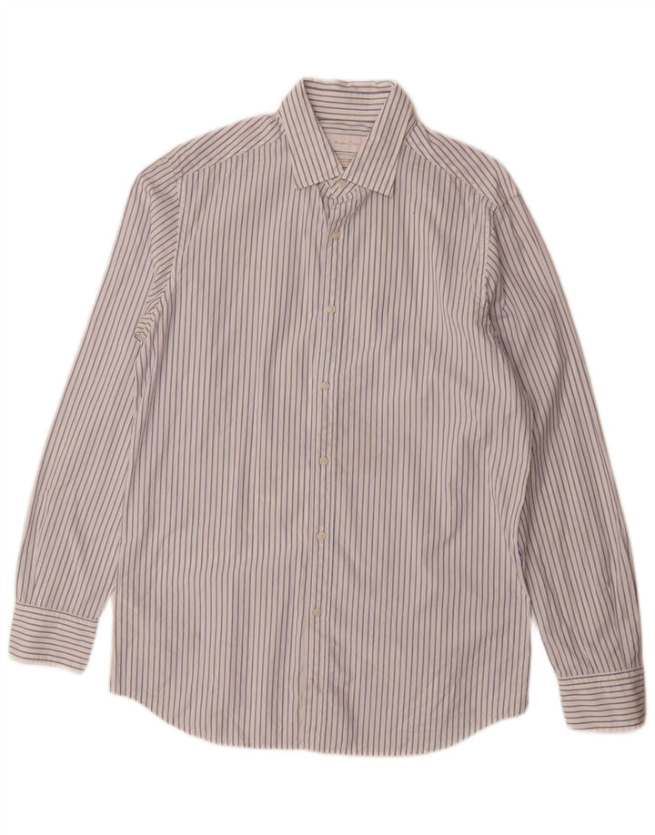 Camisa masculina Massimo Dutti de algodão listrado branco médio