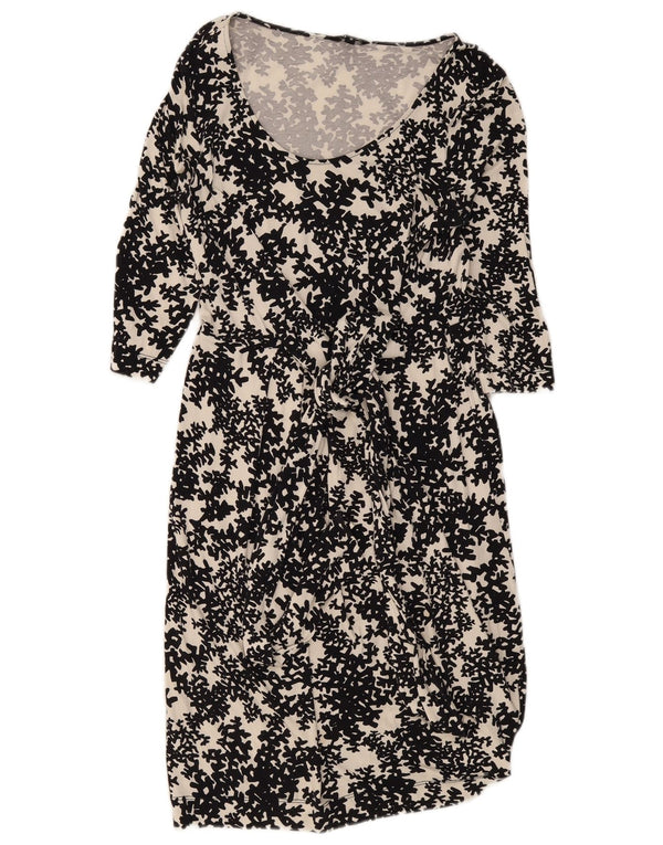 Vestido básico feminino Hobbs manga 3/4 Reino Unido 10 pequeno preto floral viscose